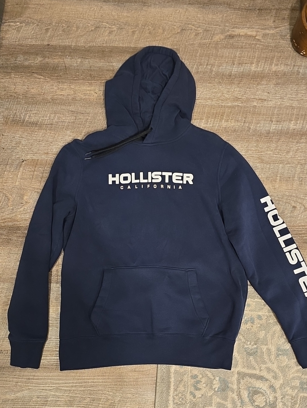 Hollister Navy Pullover Hoodie with White Logo